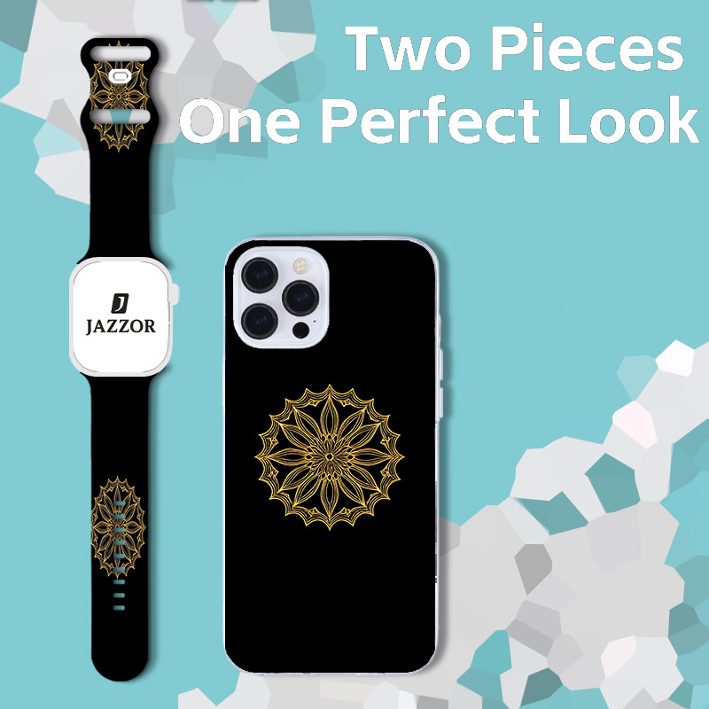 Chic Golden Patterns Unisex Silicone Watch Set, Gift Box